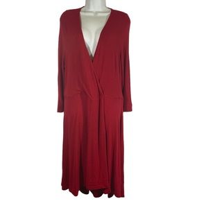 Torrid Size 2 Faux Wrap Dress Terry Cloth Red Half Sleeve MIDI Stretch Flowy
